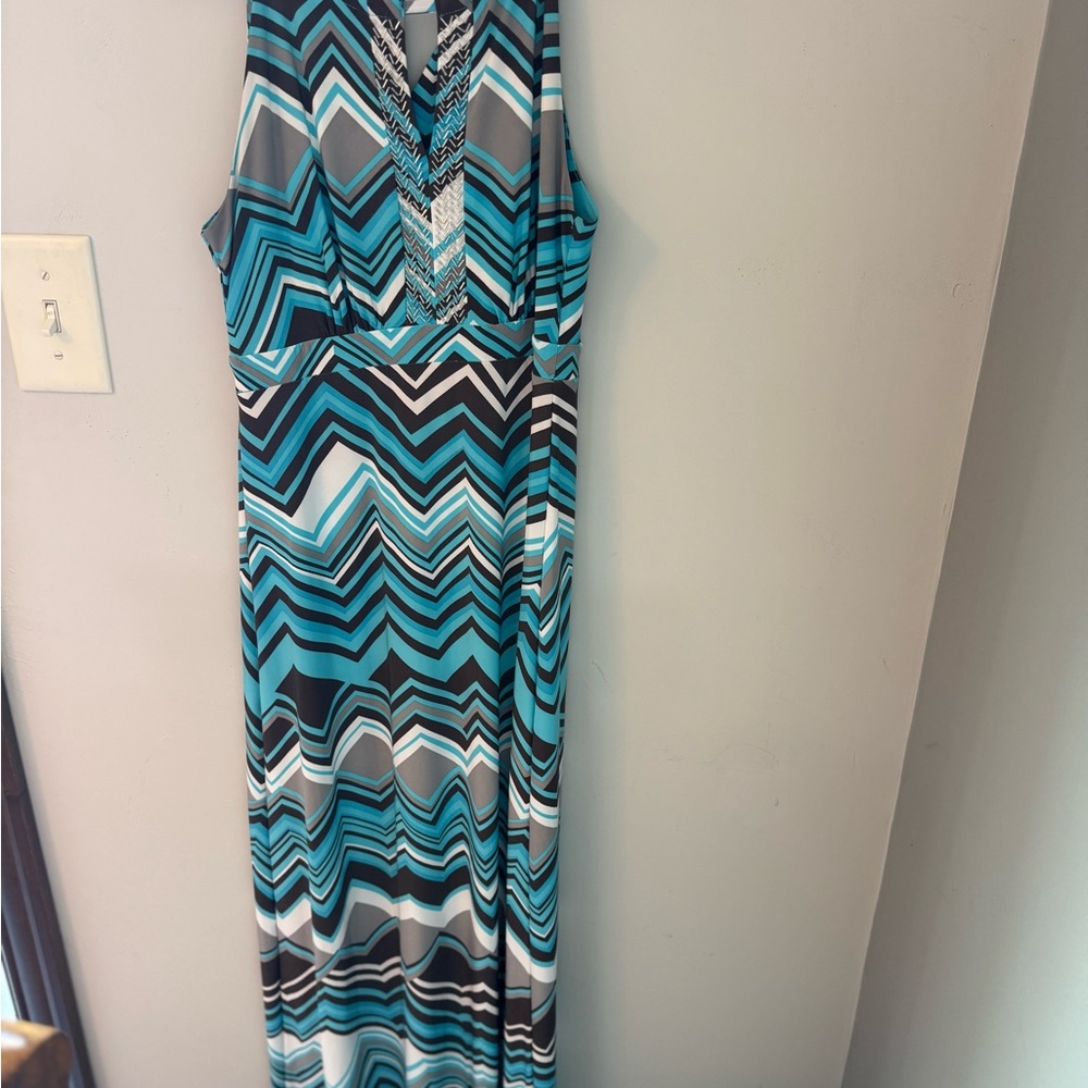 INC International Concepts Teal and Black Chevron Maxi Dress